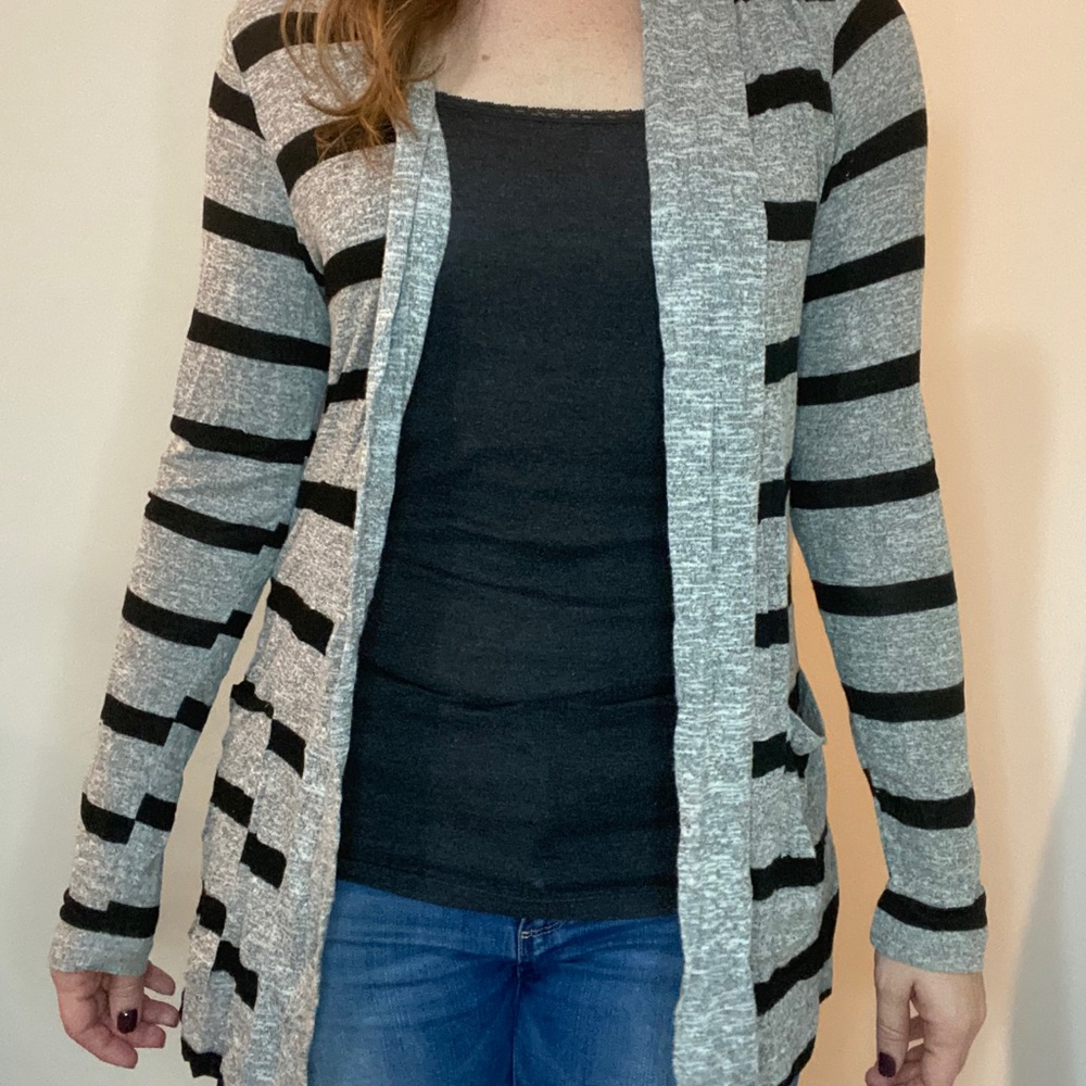 Black and gray small boyfriend open front cardigan